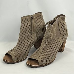 TOMS Tan Perforated Suede Open Toe Booties. Size 8.